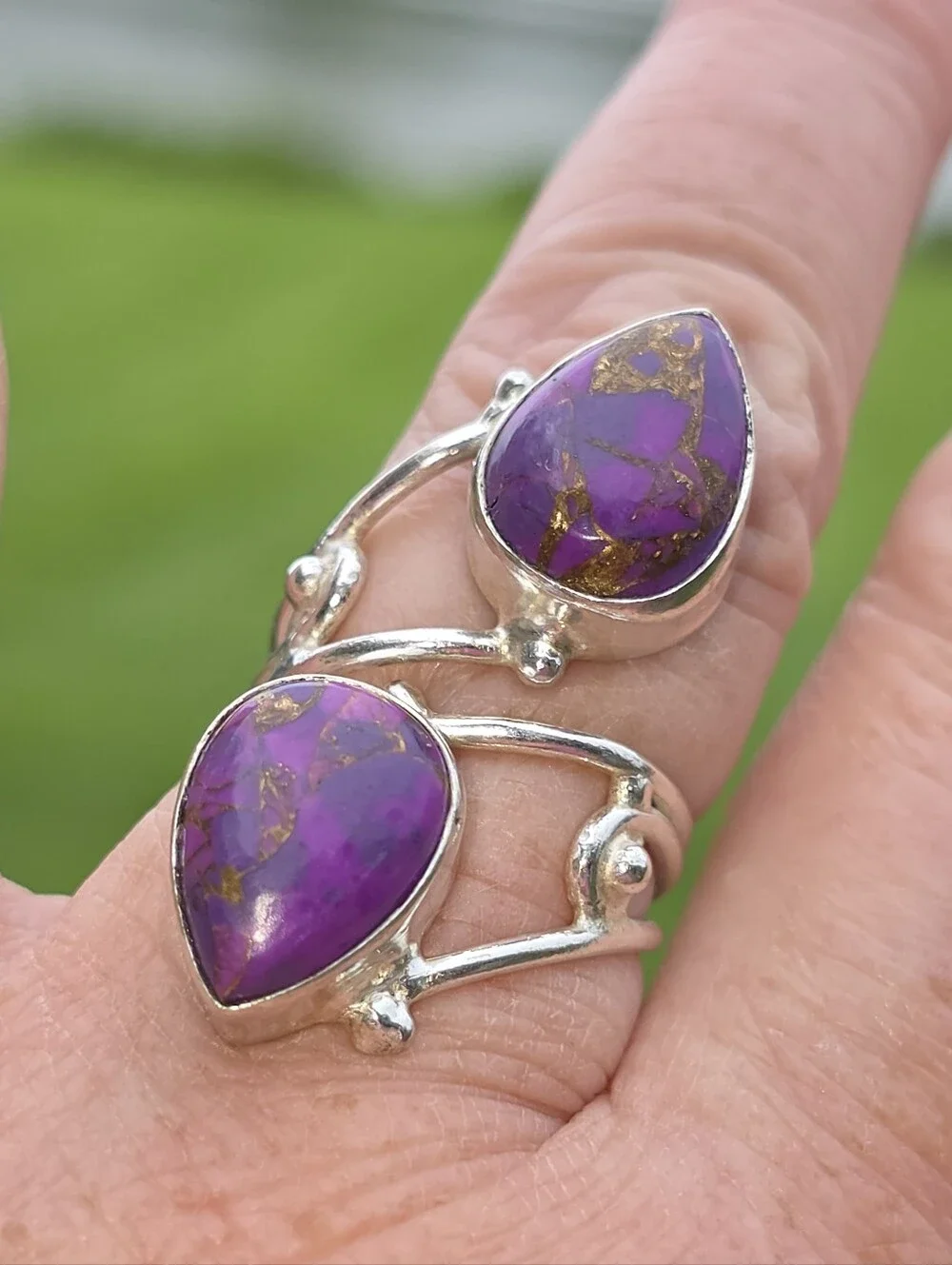 Purple Copper Turquoise Double-Stone Ring In 925 Sterling Silver (7)